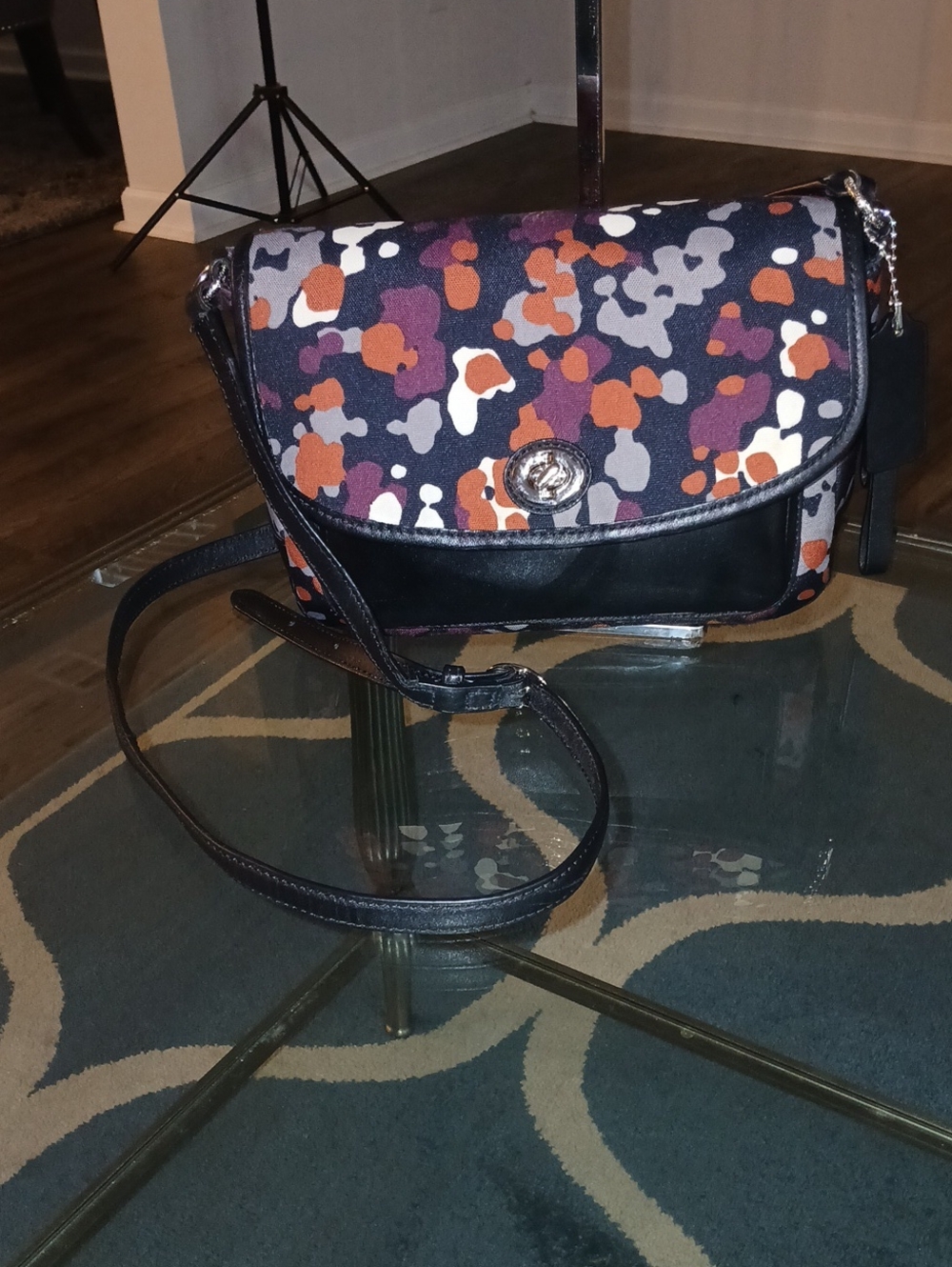 Coach Crossbody Bag in Black, Orange, Purple, Gray, White Print